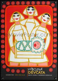 4k189 DASHING GIRLS Czech 23x32 '74 Peter Bacso's Szikrazo lanyok, colorful art of women & baby!