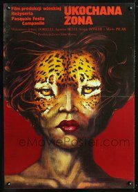 4k517 DEAR WIFE Polish 26x37 '79 wild leopard-faced woman artwork by Andrzej Pagowski!