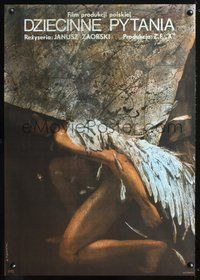 4k522 DZIECINNE PYTANIA Polish 27x38 '81 Andrzej Pagowski art of angel crushed beneath heavy rock!