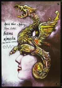 4k533 KRAINA USMIECHU Polish 27x39 '90s cool Andrzej Pagowski art of woman with dragon crown!
