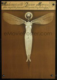4k446 MADEMOISELLE Polish 23x33 '70 Jeanne Moreau, creepy FvB. Starowieyski art of bug woman!