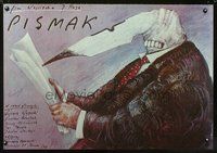 4k552 PISMAK ink pen style Polish 26x38 '84 wild Andrzej Pagowski art of man w/pen for head!