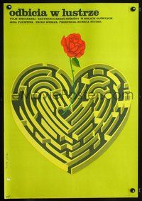 4k475 REFLECTIONS Polish 23x33 '77 cool Syski art of heart-shaped maze w/rose in the center!