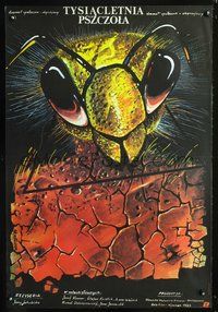 4k564 THOUSAND-YEAR-OLD BEE Polish 27x39 '83 cool Maciej Woltman art of giant bee & cracked earth!