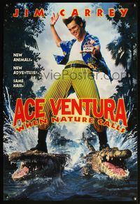 4m074 ACE VENTURA WHEN NATURE CALLS teaser 1sh '95 directed by Steve Oedekerk, wacky Jim Carrey!