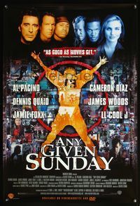 4m149 ANY GIVEN SUNDAY video 1sh '99 Al Pacino, Cameron Diaz, Jamie Foxx, football!