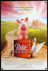4m178 BABE PIG IN THE CITY DS advance 1sh'98 George Miller's talking pig, Wizard of Oz parody image!