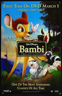 4m187 BAMBI video advance 1sh R04 Walt Disney cartoon deer classic, great image of forest animals!