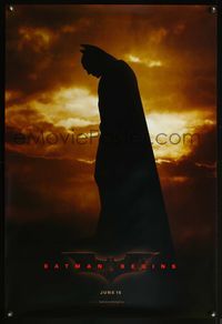 4m201 BATMAN BEGINS teaser 1sh '05 great image of Christian Bale as the Caped Crusader!