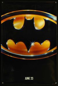 4m196 BATMAN glossy finish teaser 1sh '89 Michael Keaton, Nicholson, directed by Tim Burton!