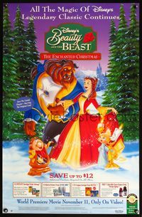 4m219 BEAUTY & THE BEAST video advance 1sh '97 voices of Robby Benson, Paige O'Hara, Tim Curry!