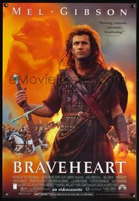 4m270 BRAVEHEART video 1sh '95 cool image of Mel Gibson as William Wallace!