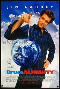 4m275 BRUCE ALMIGHTY advance 1sh '03 Morgan Freeman as God & Jim Carrey in title role!