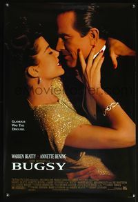 4m278 BUGSY 1sh '91 close-up of Warren Beatty embracing Annette Bening!