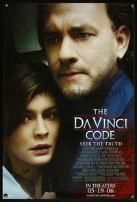 4m379 DA VINCI CODE advance 1sh '06 Tom Hanks, Audrey Tautou, Ron Howard directed, from Dan Brown!