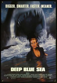 4m411 DEEP BLUE SEA 1sh '99 Renny Harlin directed, cool horror image of giant shark!