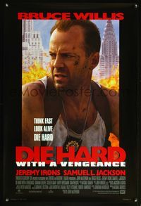 4m428 DIE HARD WITH A VENGEANCEstyle B 1sh '95 cool close-up of beaten cop Bruce Willis!