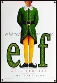 4m452 ELF DS teaser 1sh '03 wacky image of Will Ferrell as too-tall elf!