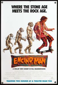 4m460 ENCINO MAN DS advance 1sh '92 wild image of wacky early 90's caveman Brendan Fraser!