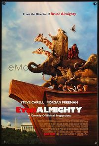 4m477 EVAN ALMIGHTY DS advance 1sh '07 wacky image of Steve Carell as Noah w/animals!