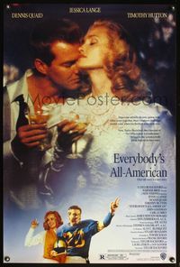 4m481 EVERYBODY'S ALL-AMERICAN 1sh '88 close-up of football player Dennis Quaid, Jessica Lange!