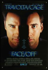 4m497 FACE/OFF DS advance 1sh '97 John Travolta and Nicholas Cage switch faces, John Woo sci-fi!