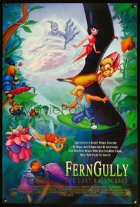 4m508 FERNGULLY 1sh '92 voices of Christian Slater, Tim Curry, Robin Williams & Cheech Marin!