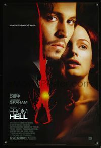 4m538 FROM HELL style B advance 1sh '01 Johnny Depp & sexy Heather Graham!