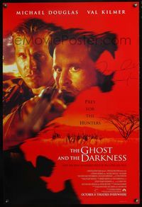 4m022 GHOST & THE DARKNESS DS advance 1sh '96 signed by Michael Douglas, hunting in Afica!
