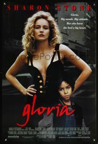 4m562 GLORIA DS int'l 1sh '99 close-up of sexy Sharon Stone, Sidney Lumet directed re-make!