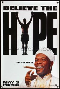 4m584 GREAT WHITE HYPE DS teaser 1sh '96 close-up of smiling Samuel L. Jackson, boxing!