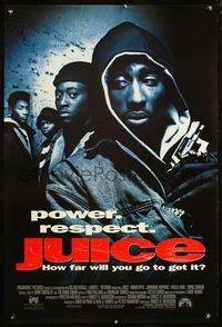 4m637 JUICE DS advance 1sh '92 Omar Epps, rare recalled image of Tupac Shakur w/gun!