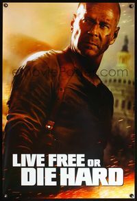 4m655 LIVE FREE OR DIE HARD teaser 1sh '07 image of bruised Bruce Willis as John McClane!