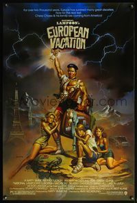4m685 NATIONAL LAMPOON'S EUROPEAN VACATION 1sh '85 Boris Vallejo art with strongman Chevy Chase!