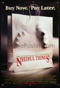 4m686 NEEDFUL THINGS DS advance 1sh '93 Stephen King, creepy image of face trapped in shopping bag!