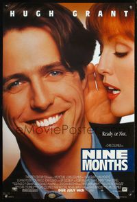 4m688 NINE MONTHS DS style B advance 1sh '95 pretty Julianne Moore whispers to Hugh Grant!