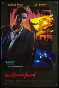 4m043 NO MAN'S LAND 1sh '87 signed by Charlie Sheen, great crime action images!