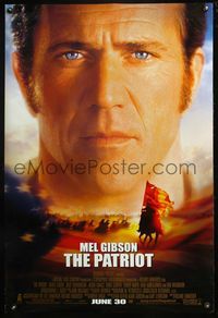 4m699 PATRIOT DS advance 1sh '00 huge close up portrait image of Mel Gibson over American flag!