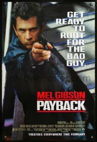 4m704 PAYBACK DS advance 1sh '98 get ready to root for bad guy Mel Gibson, cool action image!