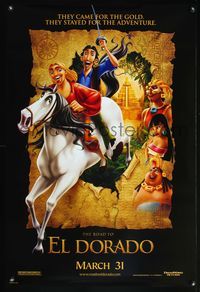 4m716 ROAD TO EL DORADO DS advance 1sh '00 Dreamworks cartoon, explorers on horse at city of gold!