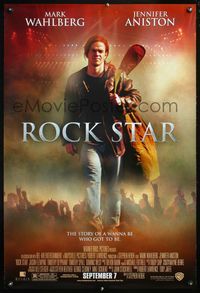 4m718 ROCK STAR DS advance 1sh '01 full-length rocker Mark Wahlberg w/guitar and duffel bag!