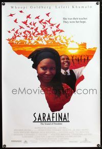 4m723 SARAFINA DS int'l 1sh '92 close-up of Whoopi Goldberg, cool image of Africa!