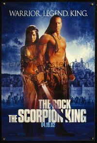 4m729 SCORPION KING DS teaser 1sh '02 cool image of The Rock w/sword, directed by Chuck Russell!