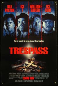 4m057 TRESPASS DS advance 1sh '92 signed by Bill Paxton, great guns & gold image!