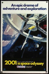 4p013 2001: A SPACE ODYSSEY linen Cinerama 1sh '68 Kubrick, art of space wheel by Bob McCall!