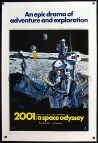 4p012 2001: A SPACE ODYSSEY linen 1sh '68 Stanley Kubrick, art of astronauts on moon by Bob McCall!