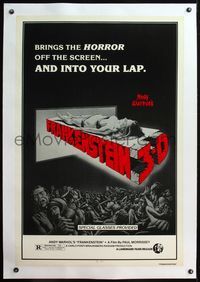 4p029 ANDY WARHOL'S FRANKENSTEIN linen 1sh R80s cool 3D art of near-naked girl coming off screen!