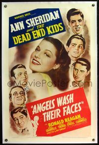 4p030 ANGELS WASH THEIR FACES linen 1sh '39 sexy Ann Sheridan with art of all the Dead End Kids!