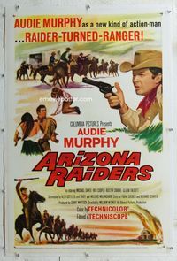 4p031 ARIZONA RAIDERS linen 1sh '65 action-man Audie Murphy as Raider-Turned-Ranger!