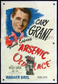 4p033 ARSENIC & OLD LACE linen 1sh '44 Cary Grant, Priscilla Lane, Josephine Hull, Frank Capra